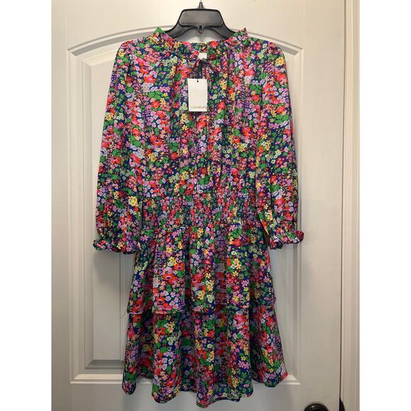 NWT Sugarlips Women’s Smocked Waist Tiered Curve Floral Dress Size S Multicolor - Picture 1 of 4